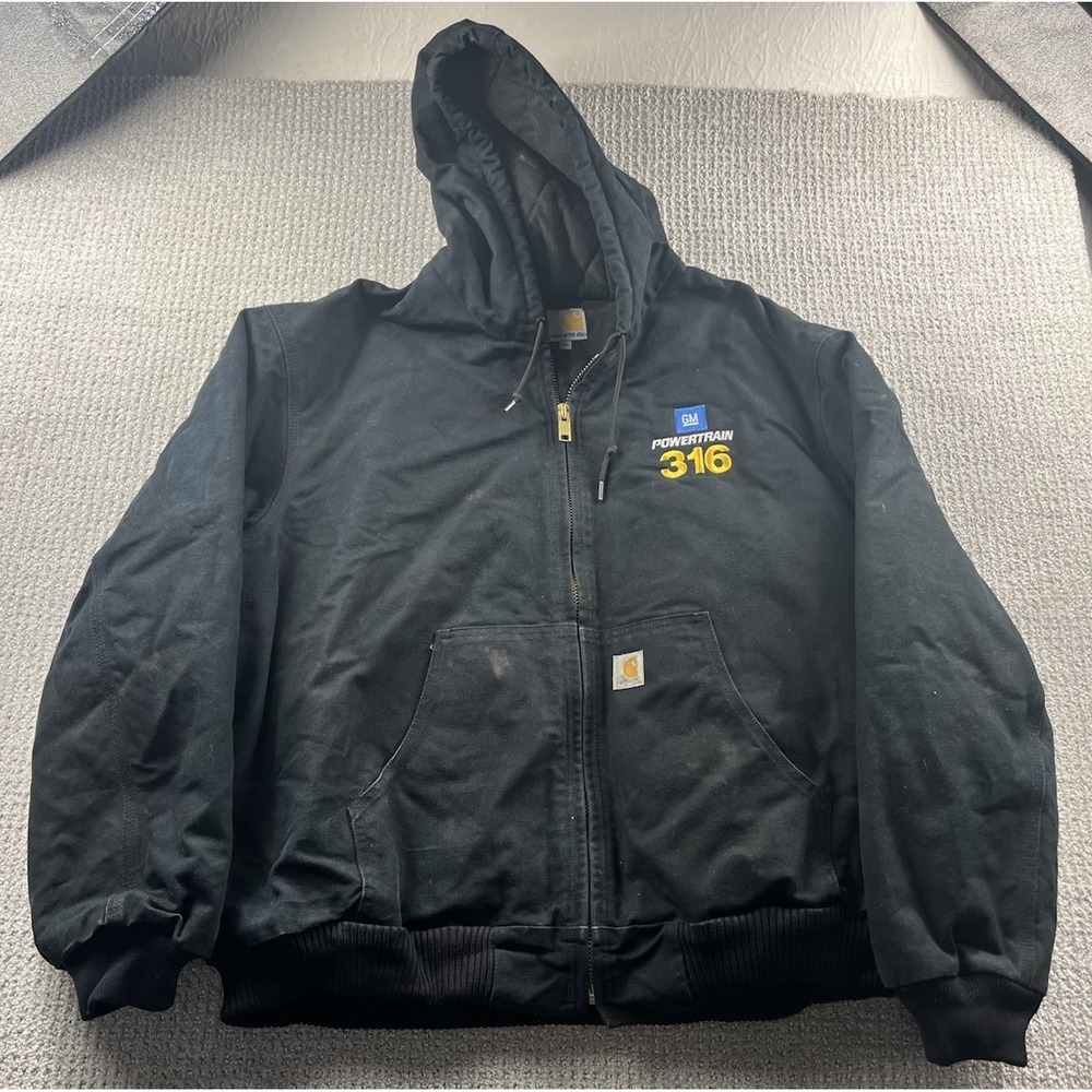 Vintage Carhartt Hooded Zip Duck‎ Jacket Men's 2XL J140 Black Distressed Faded